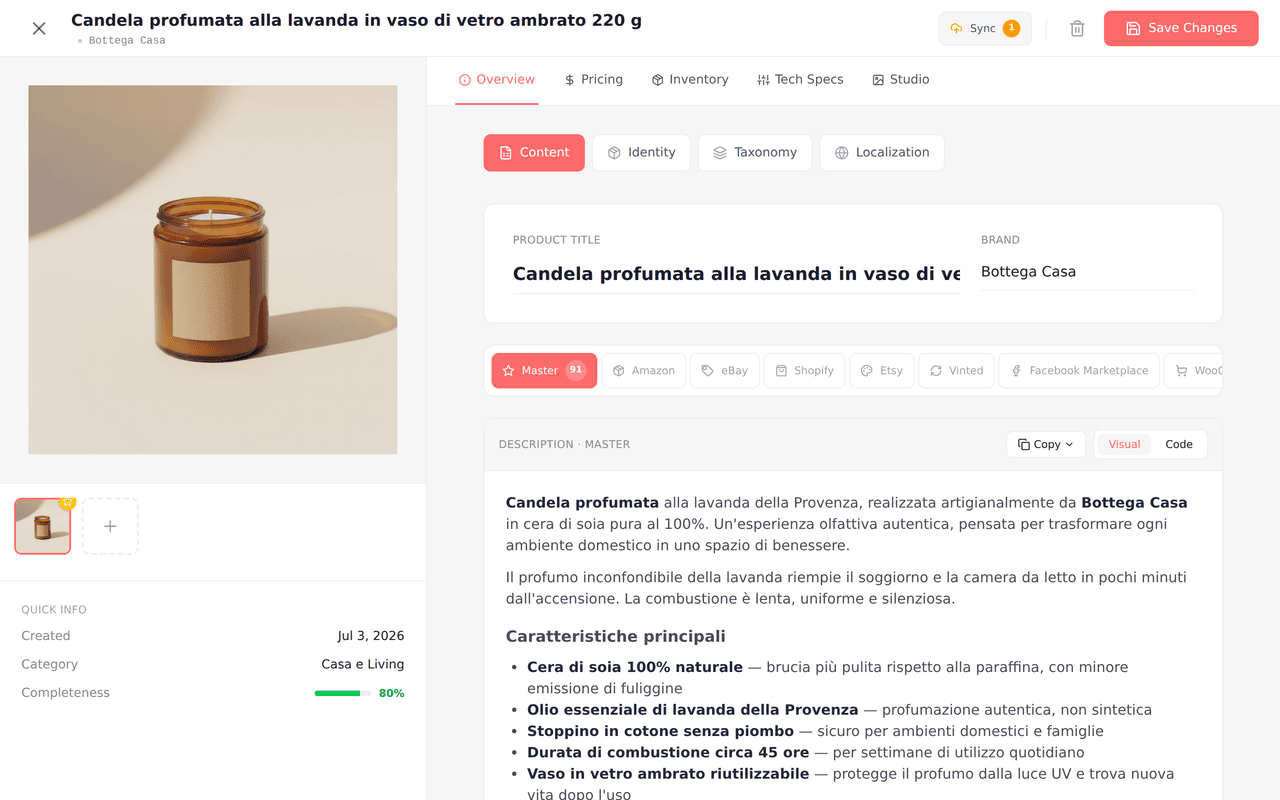 Product detail with optimized images and content
