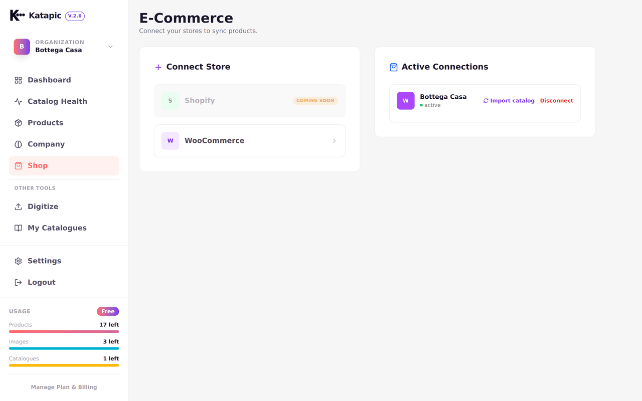 Connected WooCommerce store overview
